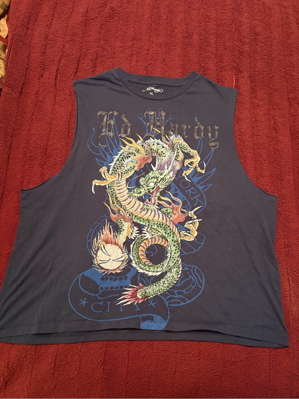 Vintage Ed Hardy Muscle Tank with Multicolor Dragon Graphic